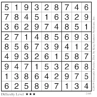 Sudoku answers Dec. 5